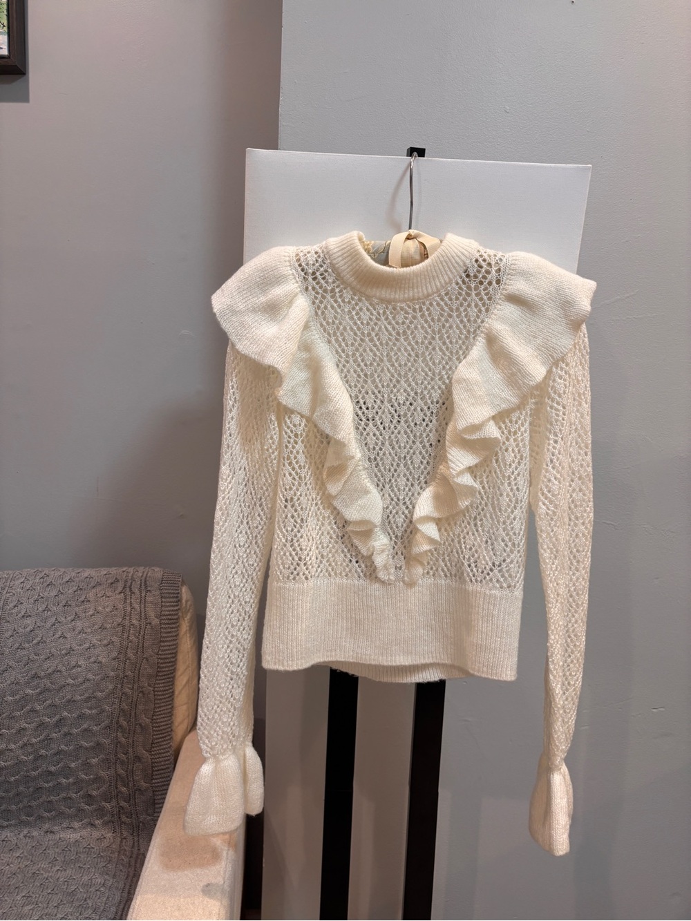 Women's White Frill-trimmed pointelle-knit jumper H&M Divided Size m